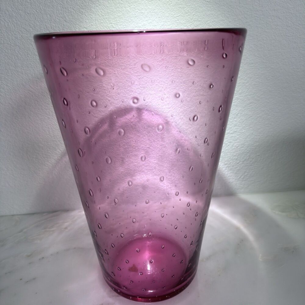 VTG 12” Murano Pink Bollicine Glass Vase Italy Toso Style Large Statement MCM